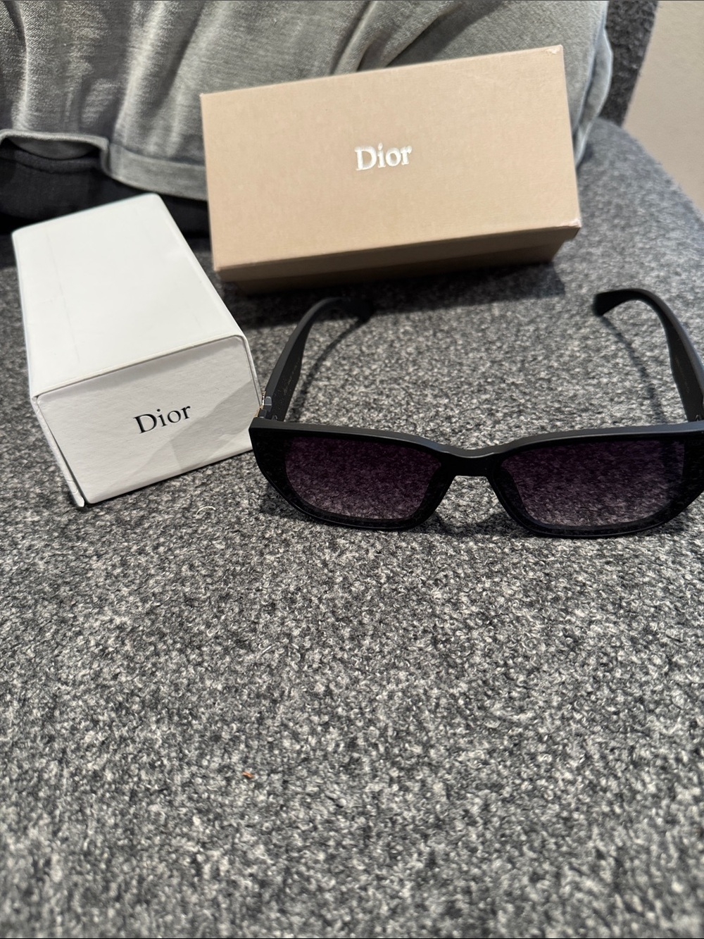 Dior Men’s Black Frame Sunglasses with Dark Purple Lenses